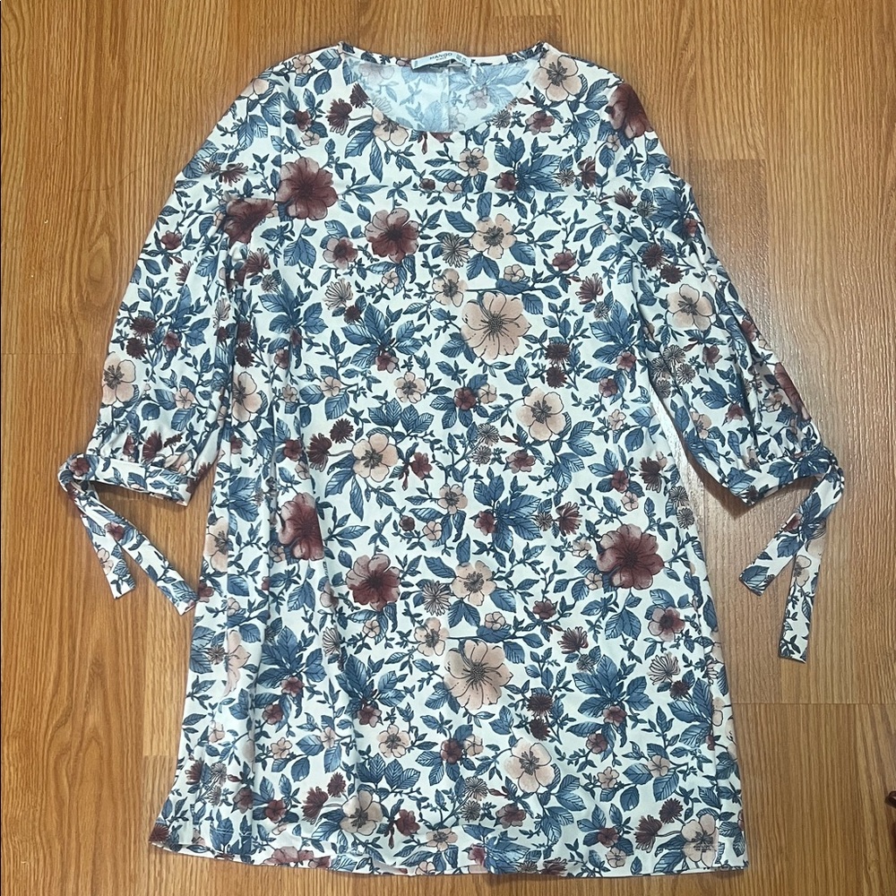 Mango Floral Print Dress with Tie Sleeves